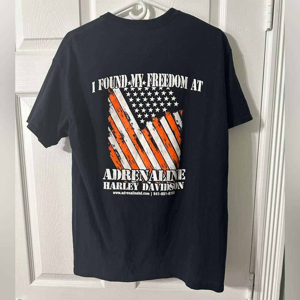 Adrenaline Harley Davidson Tshirt Size Large Flag Graphic Tee⁠